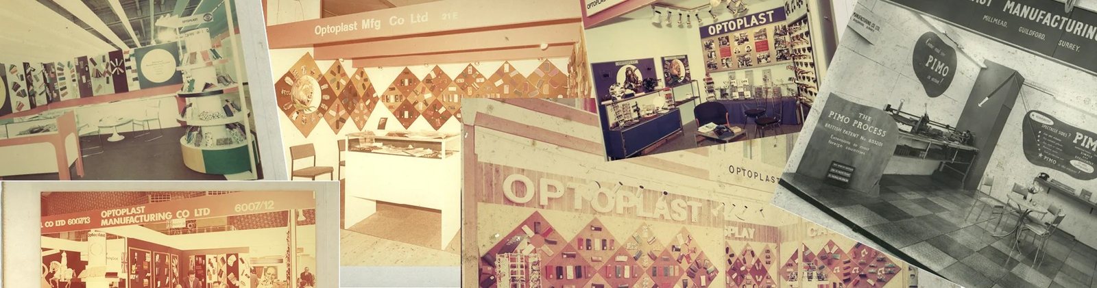 Optoplast exhibition stands over the decades, from the Millmead archive
